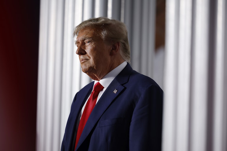 Donald Trump is seen in profile