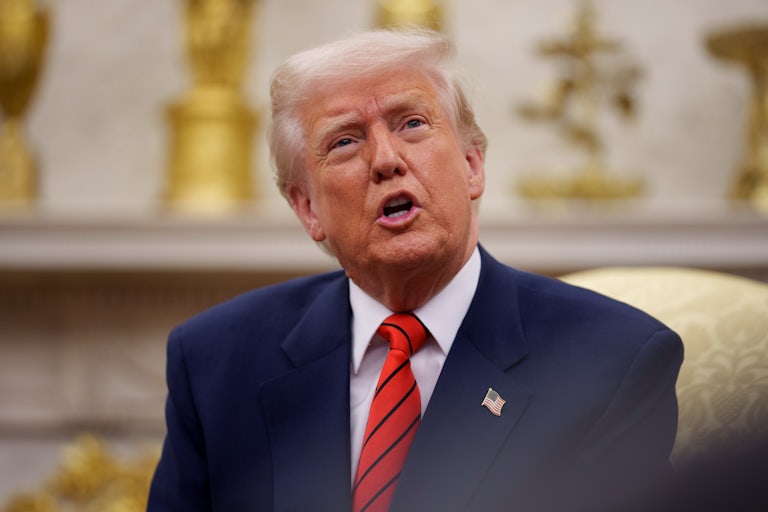 Donald Trump speaks in the White House’s Oval Office.