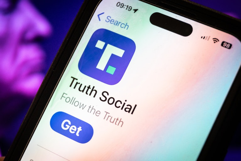 The App Store page for Truth Social is seen on a phone screen