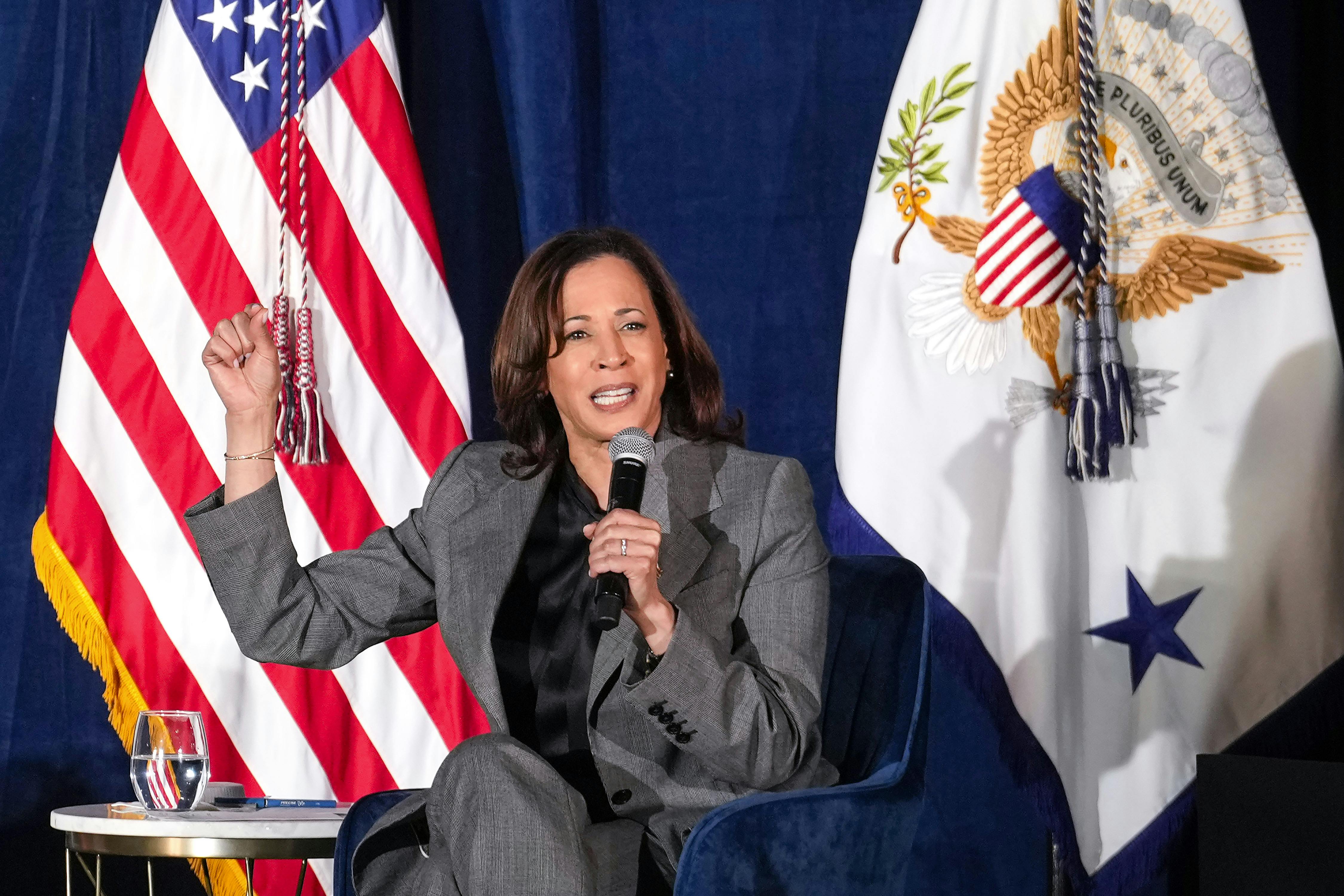 Vice President Kamala Harris speaks during a community discussion organized by the Congressional Hispanic Caucus in November 2023 in Houston.