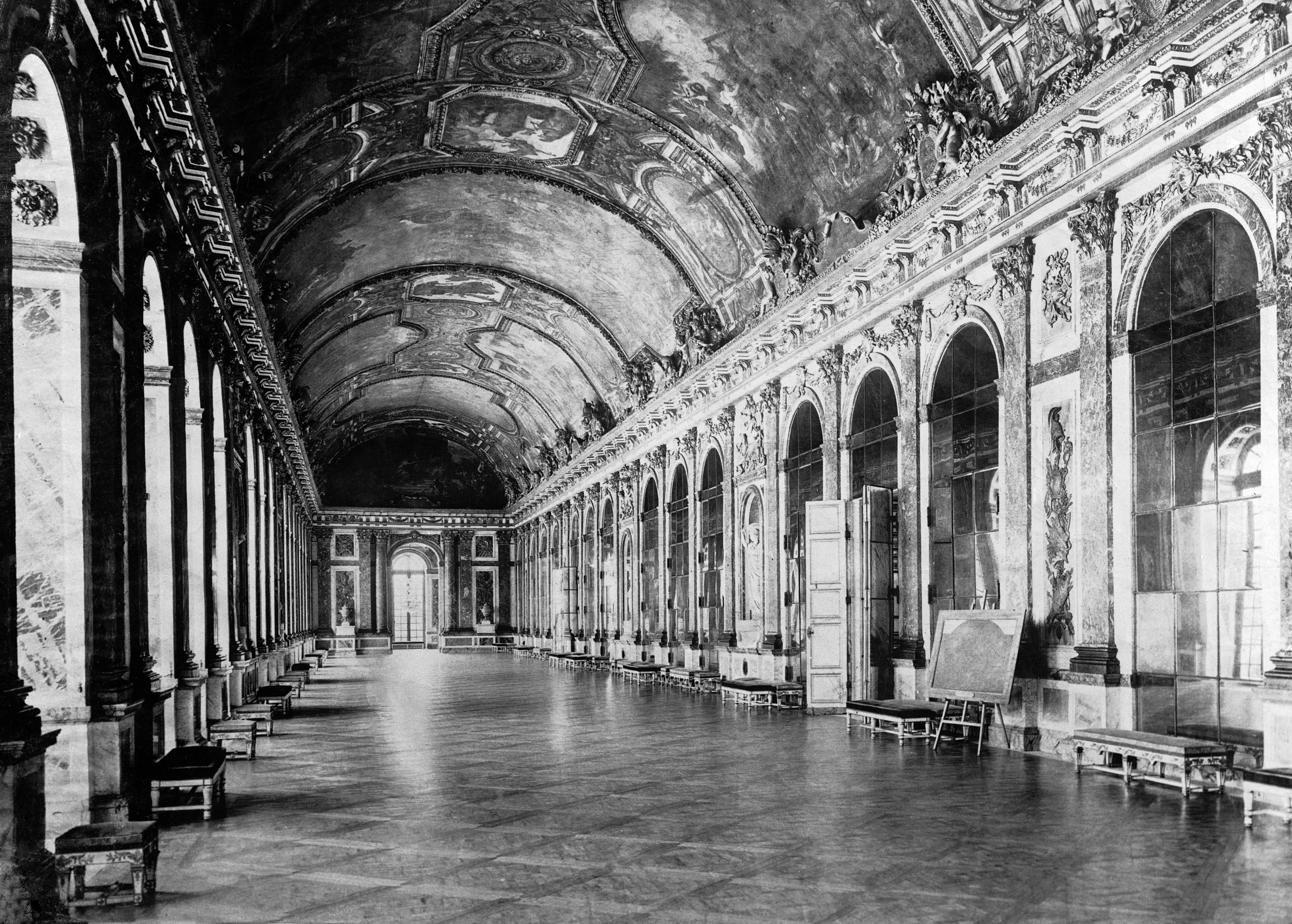 Galeries des Glaces / Hall of Mirrors where the Peace Treaty of Versailles was signed. 