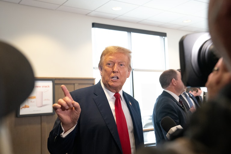 Donald Trump gestures with his finger while he speaks