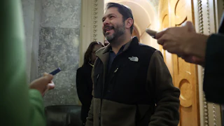 Sen. Ruben Gallego speaks to reporters during a vote at the U.S. Capitol Building.