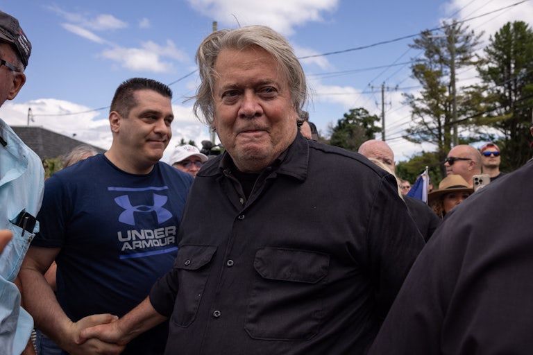 Steve Bannon greets supporters