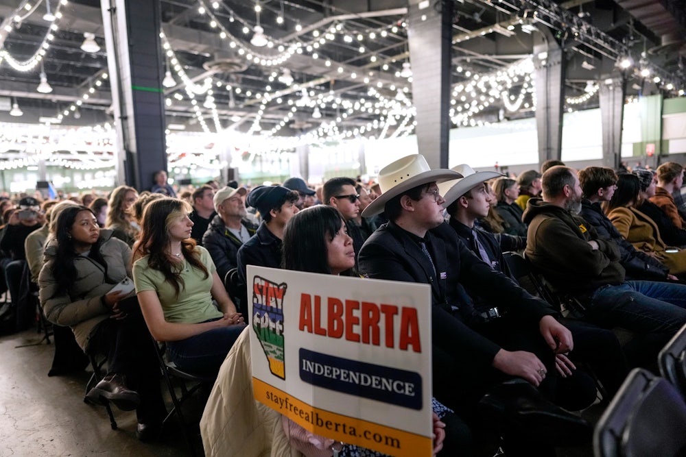 Attendees during the Alberta Independence Town Hall event in Calgary, Alberta.