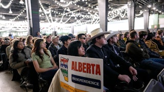 Attendees during the Alberta Independence Town Hall event in Calgary, Alberta.
