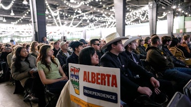 Attendees during the Alberta Independence Town Hall event in Calgary, Alberta.