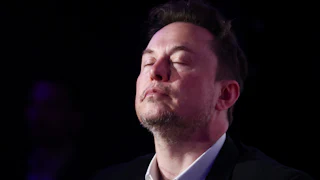 Elon Musk, owner of Tesla and the X (formerly Twitter) platform, tilts his head back and closes his eyes as he attends a symposium on fighting antisemitism titled 'Never Again : Lip Service or Deep Conversation' in Krakow, Poland on January 22nd, 2024.