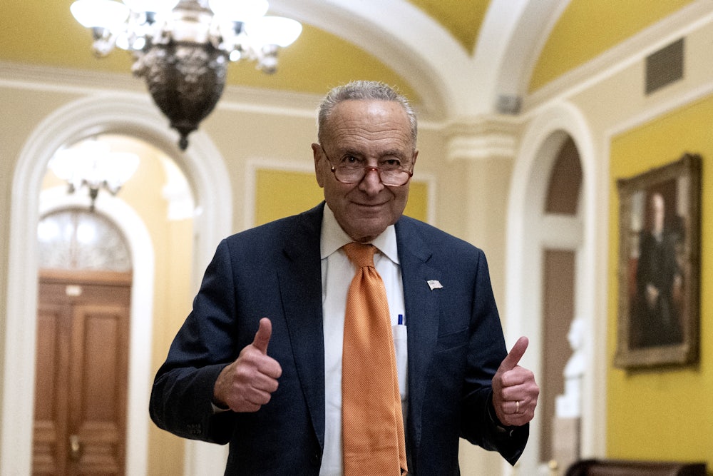Chuck Schumer gives a thumbs up.