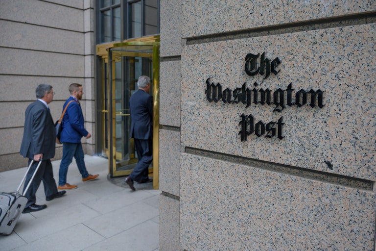 The building of the Washington Post newspaper headquarters is seen on K Street in Washington, D.C.