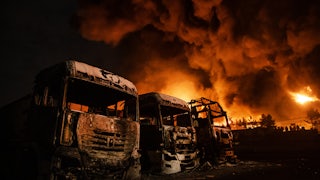 Fire breaks out at the Shahran oil depot after U.S. and Israeli attacks in Tehran, Iran.