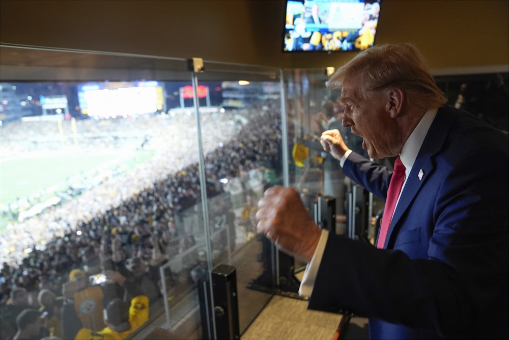 Trump cheers on as he watches an NFL game