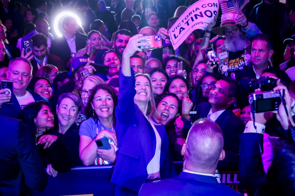 Representative Mikie Sherrill, Democratic gubernatorial candidate for New Jersey, takes a photo with attendees during an election night event in East Brunswick, New Jersey on November 4.