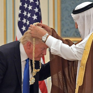 Trump receiving the Order of Abdulaziz al-Saud medal 