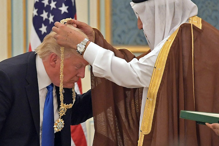 Trump receiving the Order of Abdulaziz al-Saud medal
