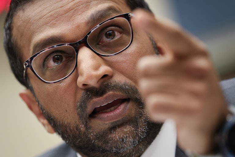 FBI Director Kash Patel points while speaking