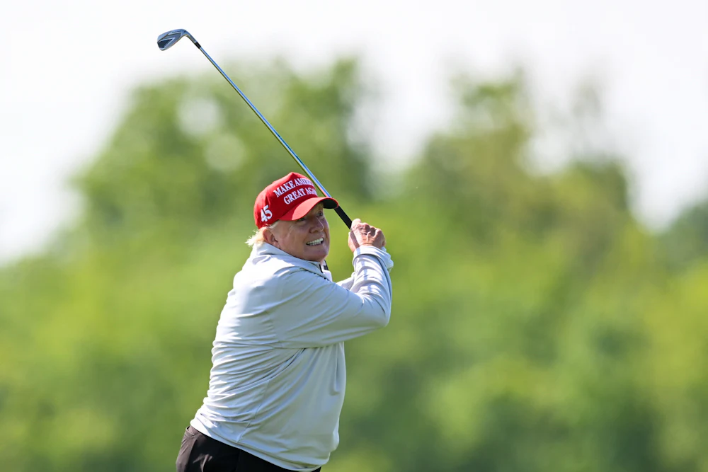 Donald Trump hits the ball out of the rough.