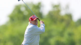 Donald Trump hits the ball out of the rough.