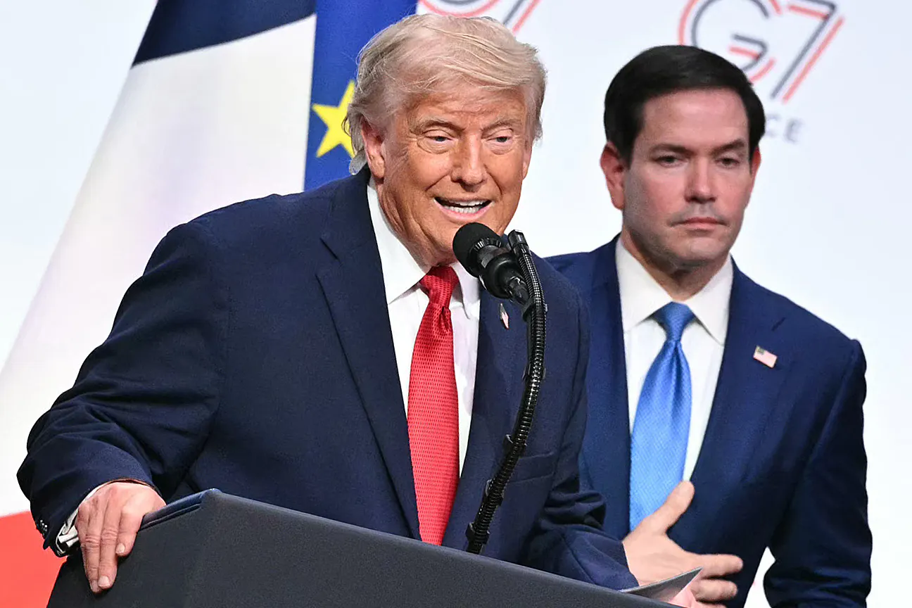 Secretary of State Marco Rubio listens as President Donald Trump speaks at the G7 summit.