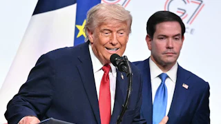 Secretary of State Marco Rubio listens as President Donald Trump speaks at the G7 summit.