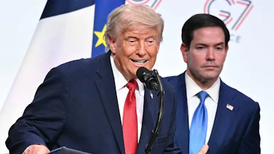 Secretary of State Marco Rubio listens as President Donald Trump speaks at the G7 summit.