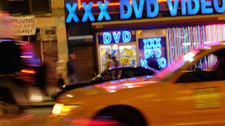 An adult video store in Times Square, New York City, 2005.