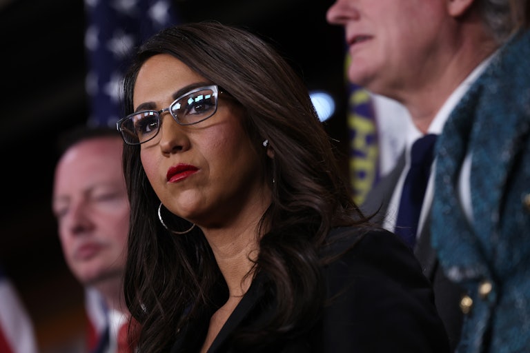 Representative Lauren Boebert looks forward