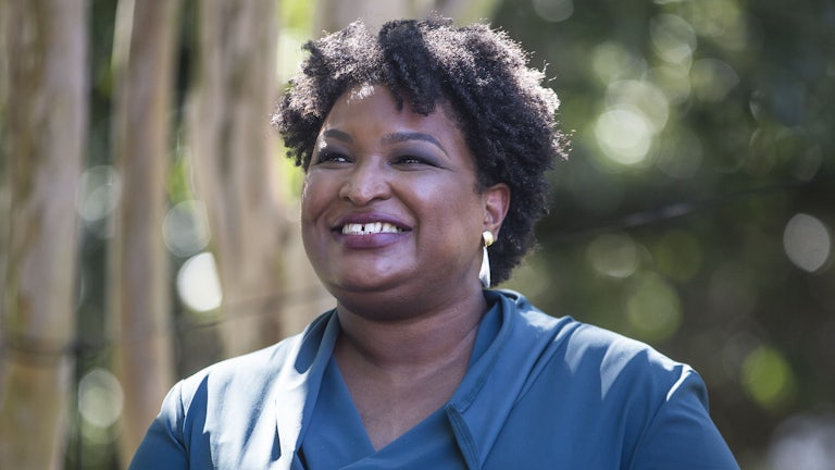 A close up of Stacy Abrams.