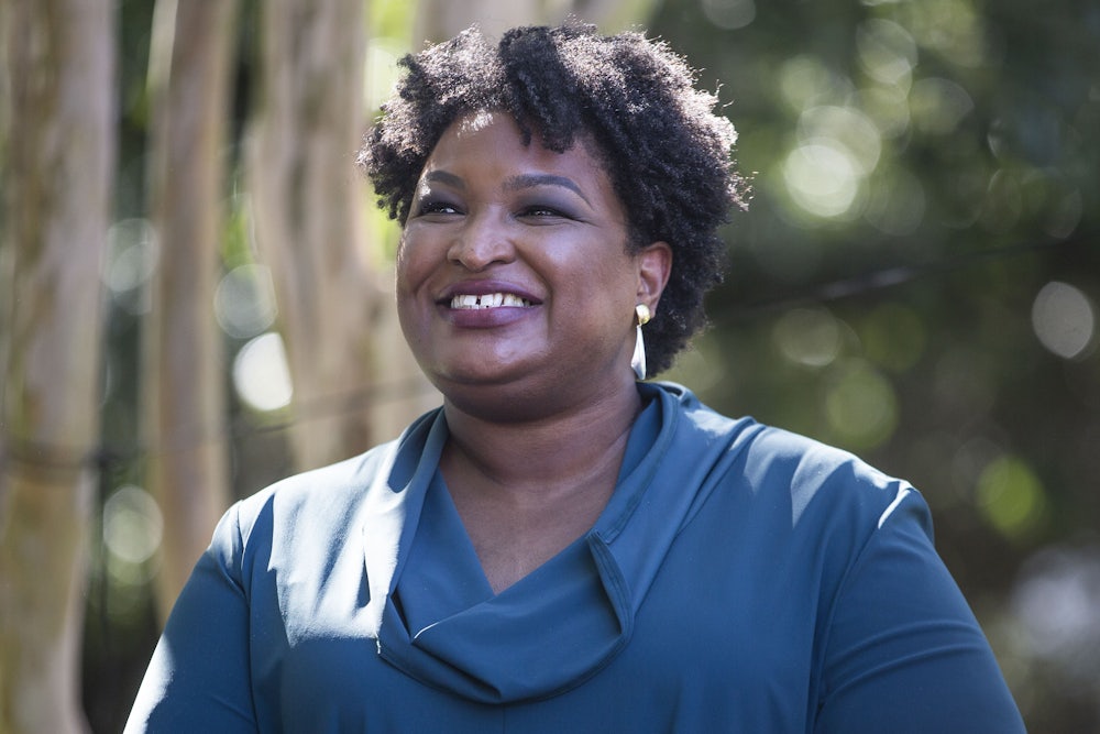 A close up of Stacy Abrams.