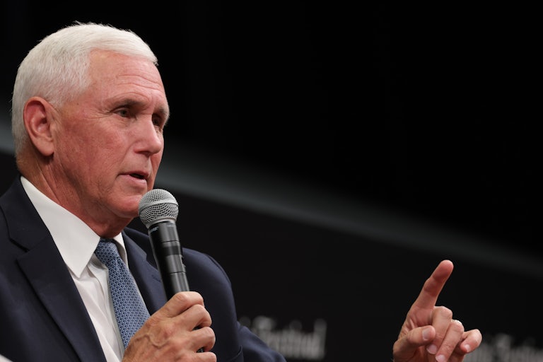 Mike Pence talks into a mic