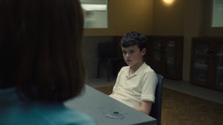 Jamie Miller, played by Owen Cooper, faces a forensic psychologist in <i>Adolescence</i>.