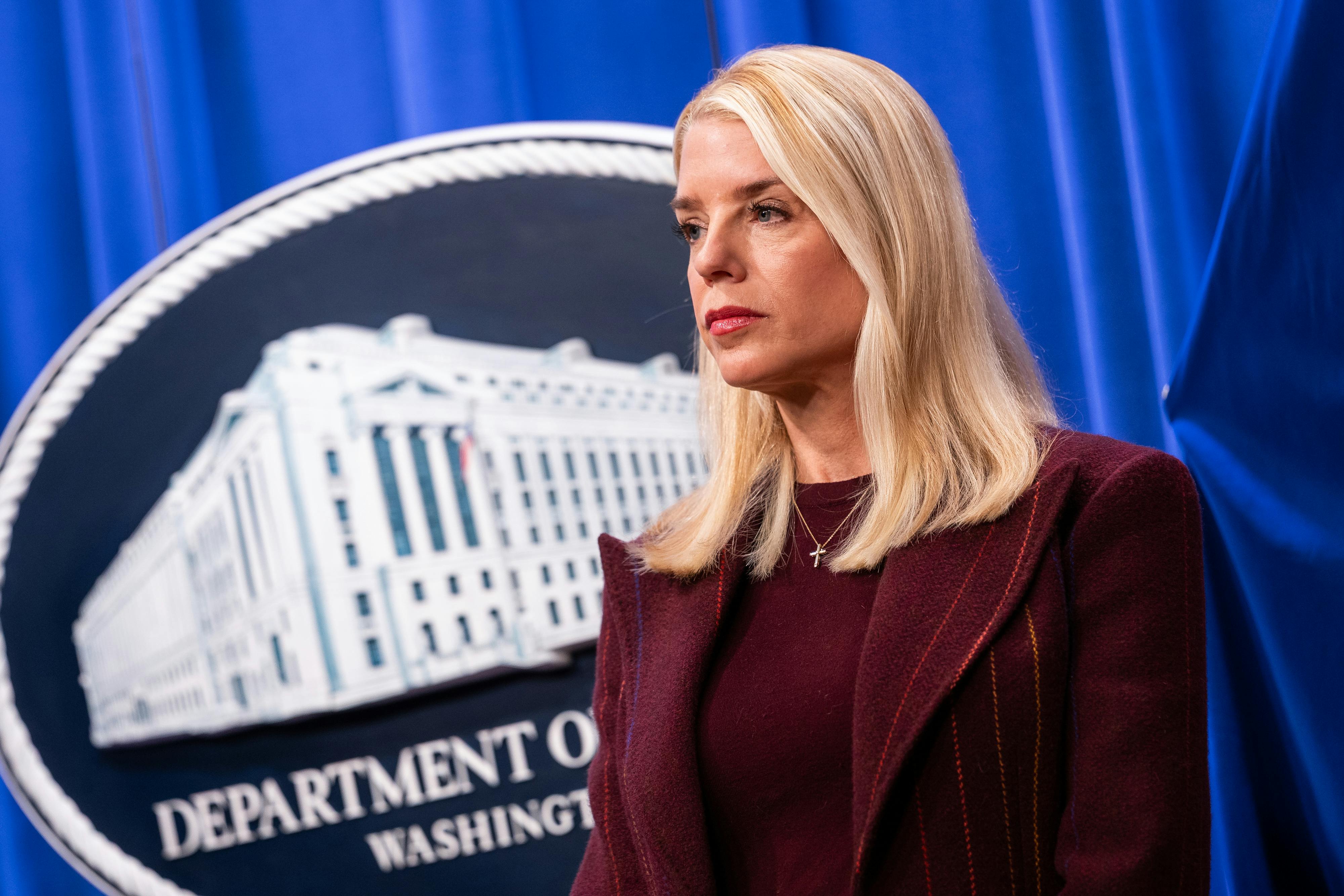 Attorney General Pam Bondi stands in the White House press briefing room
