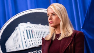 Attorney General Pam Bondi stands in the White House press briefing room