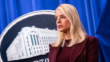 Attorney General Pam Bondi stands in the White House press briefing room