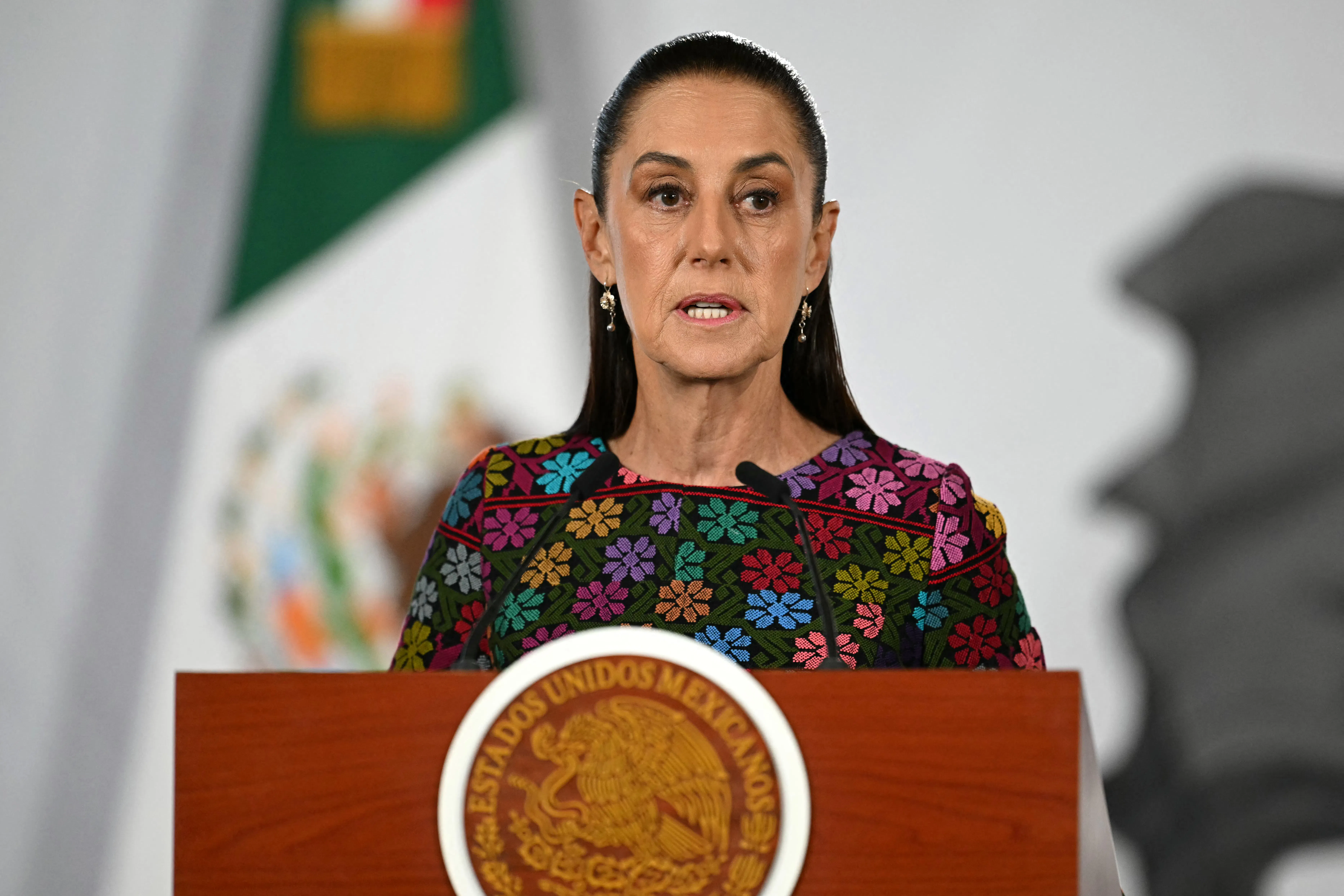 Mexico’s President Claudia Sheinbaum speaks at a press conference