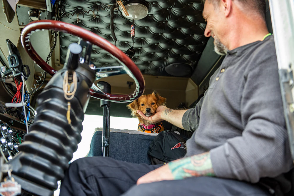 Truck driver with dog
