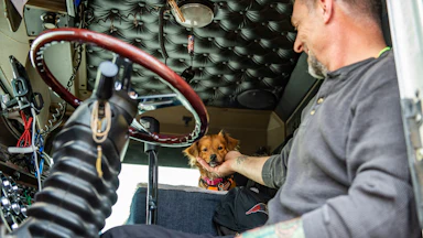 Truck driver with dog