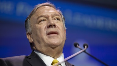 Mike Pompeo speaks at a podium