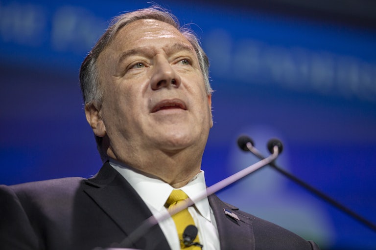 Mike Pompeo speaks at a podium