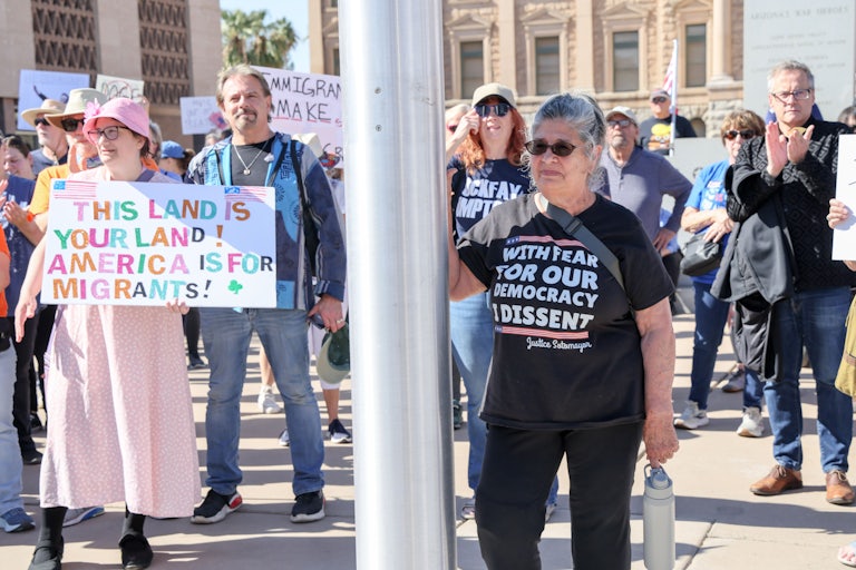 People protest against Donald Trump in Phoenix, Arizona