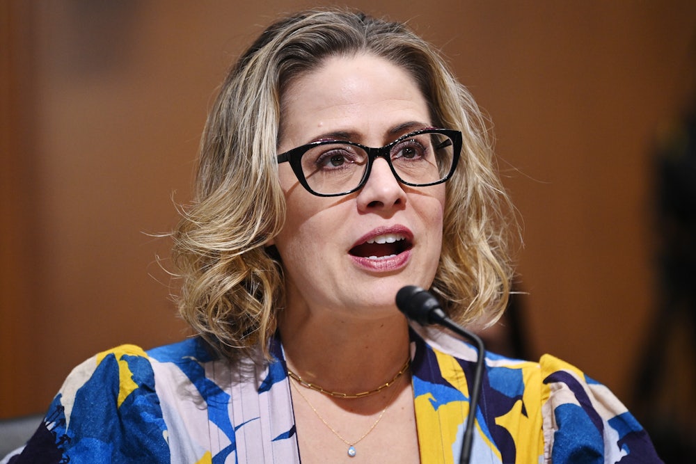 A close-up of Arizona Senator Kyrsten Sinema.