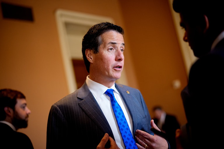 Senator Bernie Moreno speaks to reporters in the Capitol