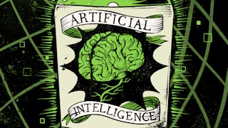 A bottle of Artificial Intelligence potion on a futuristic background