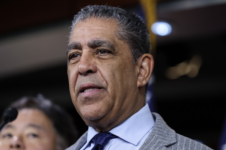 Representative Adriano Espaillat speaks to reporters during a press conference