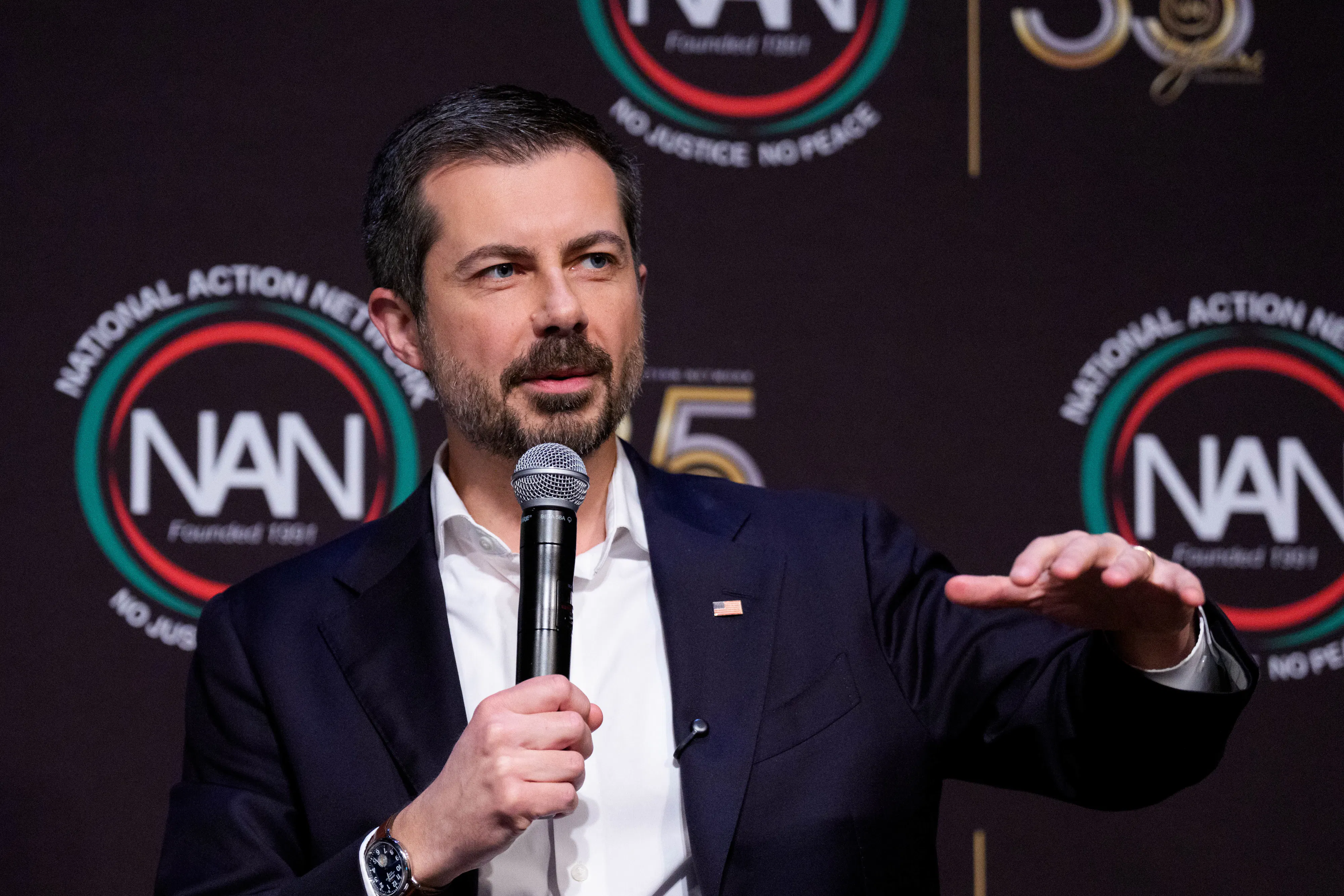 Pete Buttigieg speaking at a conference in New York 