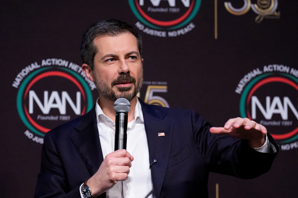 Pete Buttigieg speaking at a conference in New York