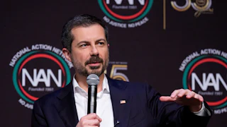Pete Buttigieg speaking at a conference in New York