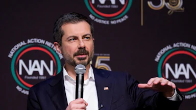 Pete Buttigieg speaking at a conference in New York