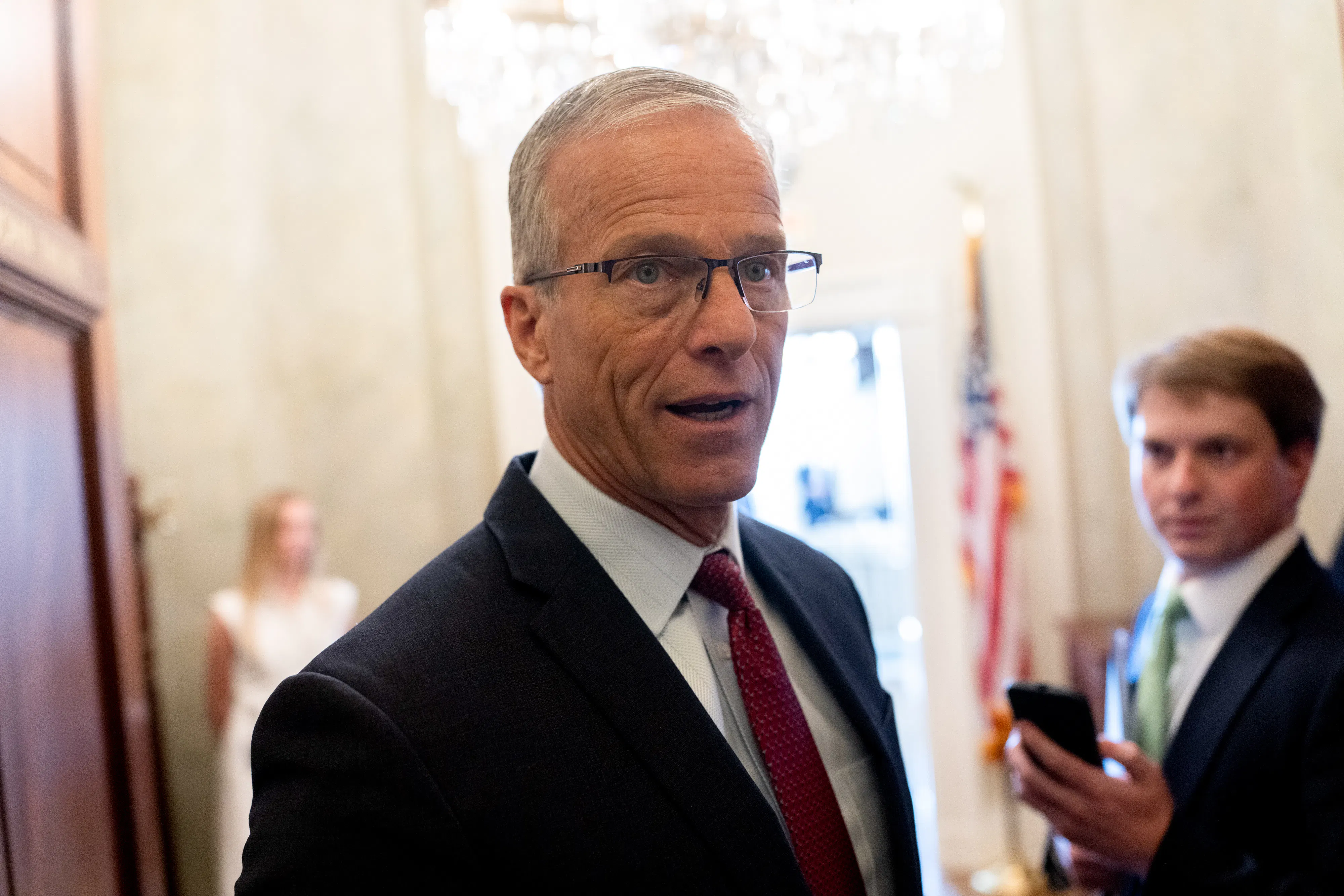 Senator John Thune speaks to reporters in the Capitol