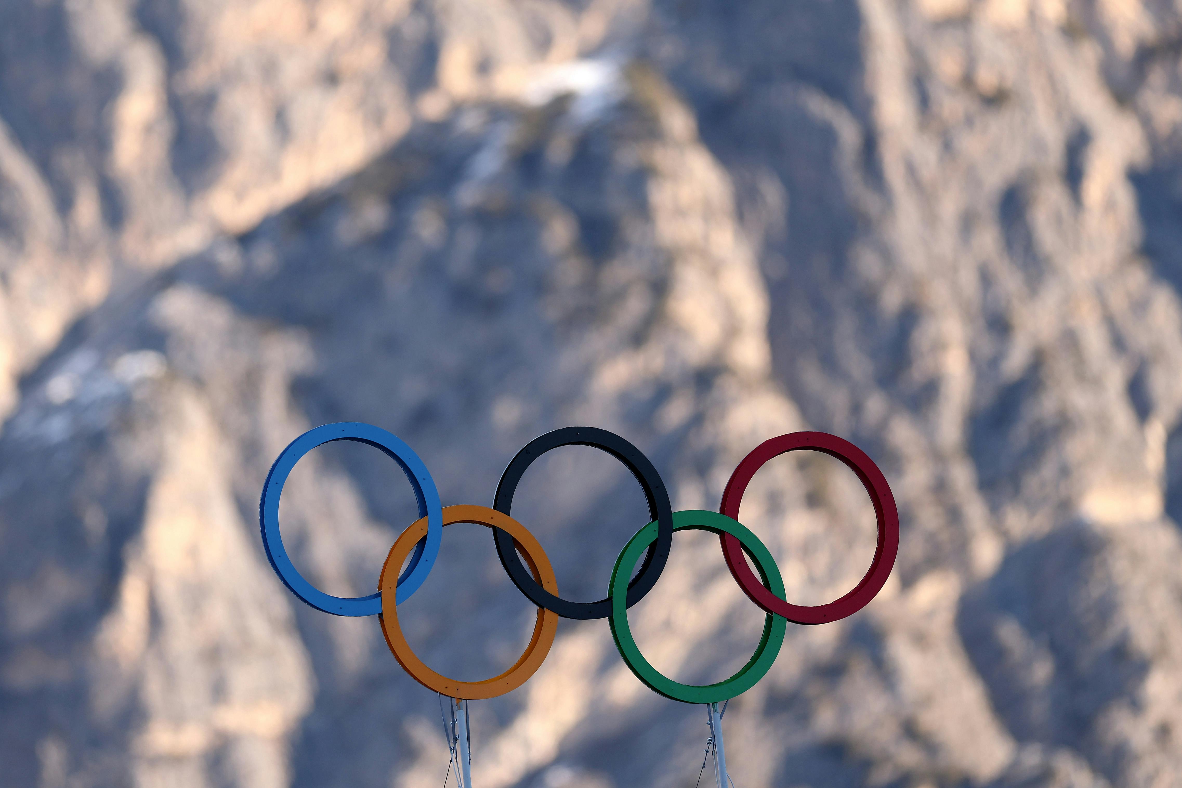 The Olympic rings at the Milano Cortino Winter Olympics